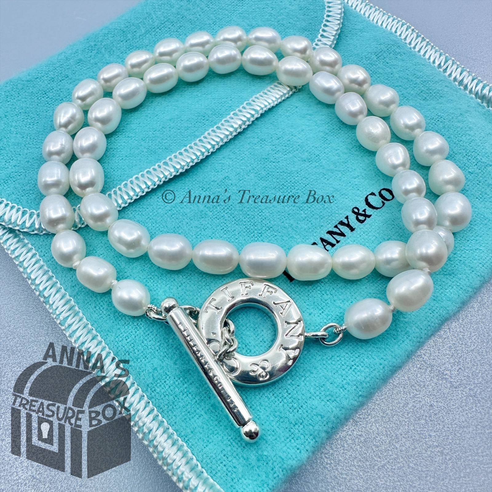 Tiffany & Co. 925 Silver 7-8mm Pearl Toggle 18″ Necklace (pouch)