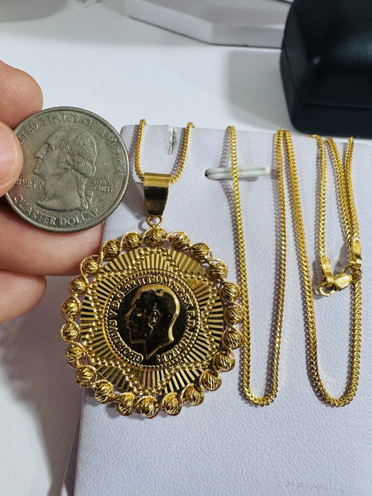 Saudi 22K 916 Real Pure Solid Gold Round Coin Set Necklace 20” Long 10.7g 1.6mm