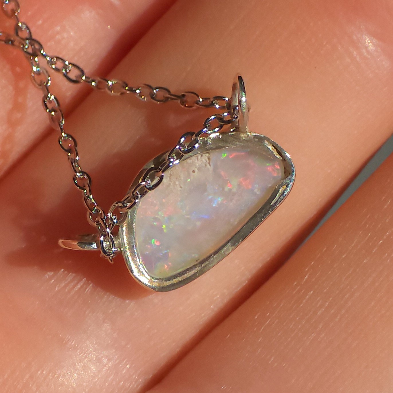 Solid Pink Coober Pedy Opal Pendant, Silver Australian Crystal Opal, 1 Carat