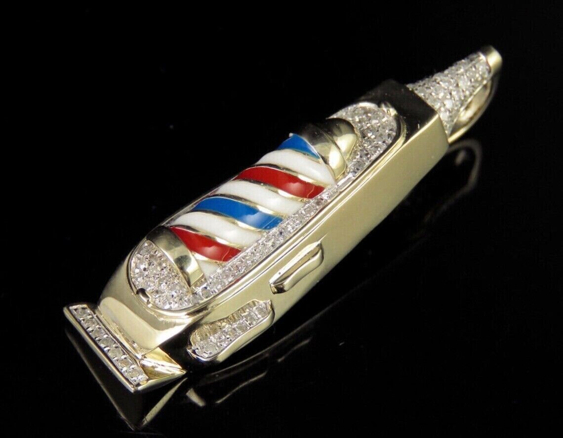 1Ct Round Cut Diamond Barber Pole Clipper Pendant 14K Yellow Gold Plated 18″