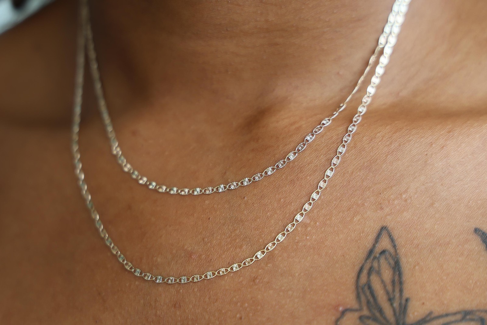 Mariner Chain Necklace 10k Solid Gold Tri-Color Diamond-Cut Valentino Link