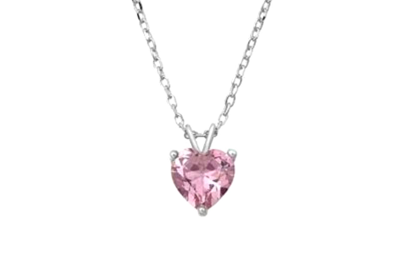 Genuine Pink Sapphire Heart Solitaire Pendant Necklace in Solid Sterling Silver