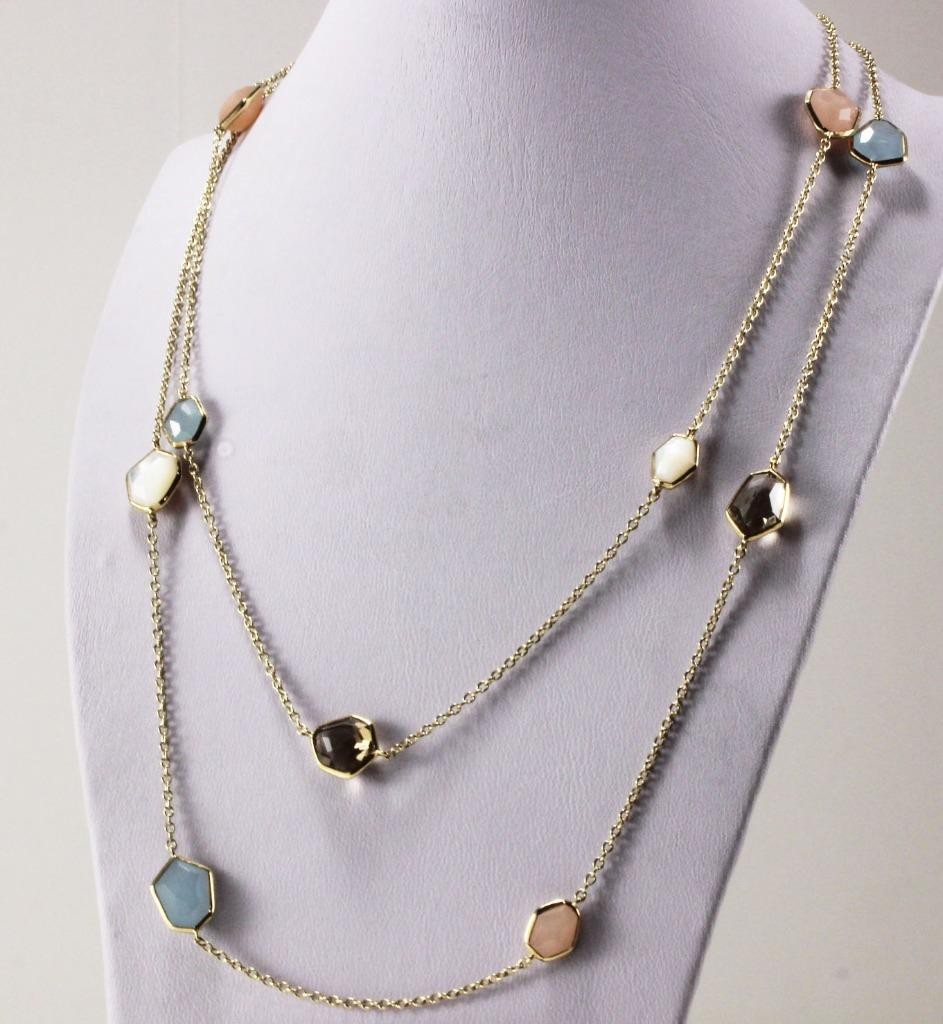 IPPOLITA 18K YELLOW GOLD MIXED GEMSTONE 10-STONE LONG NECKLACE, 36in, 12.34g