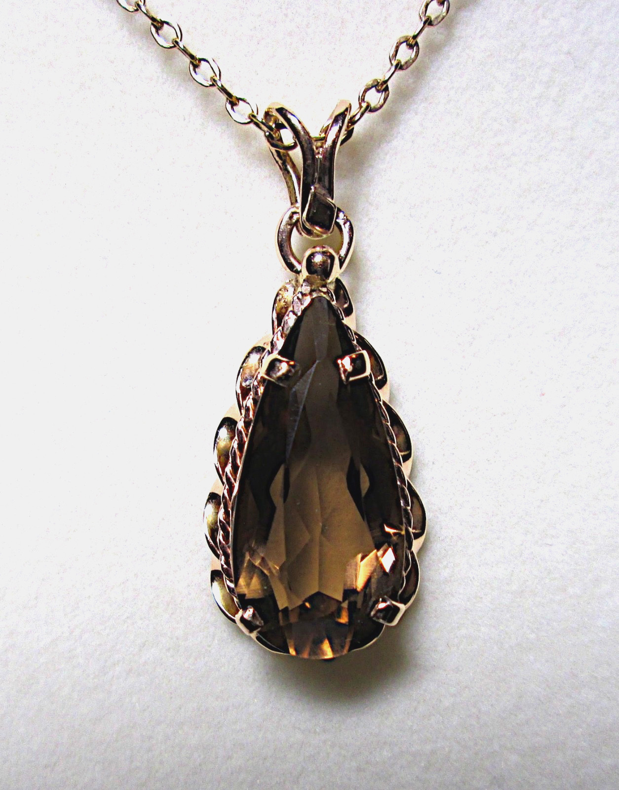 14K ROSE GOLD SMOKY QUARTZ NECKLACE 7.00 CTS 7.9 GRAMS 23 INCHES VINTAGE