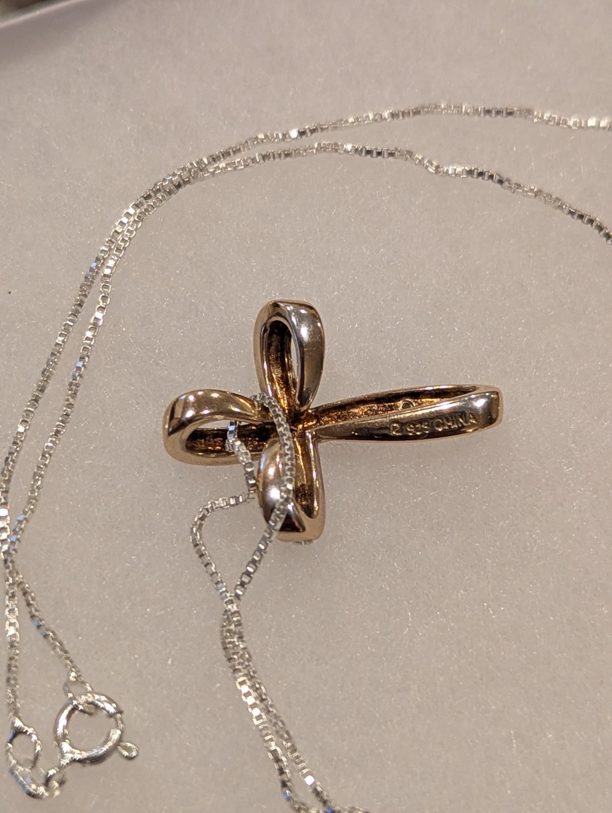 925 Ross Simons Gold Over Sterling Diamond Infinity Cross Pendant 18″ Box Chain
