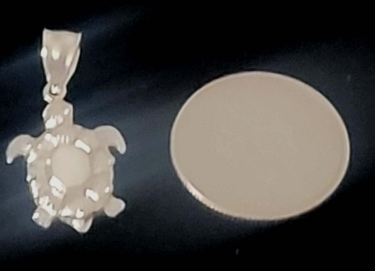Solid Sterling Silver Turtle Pendant With 14K White Gold Overlay EXCELLENT