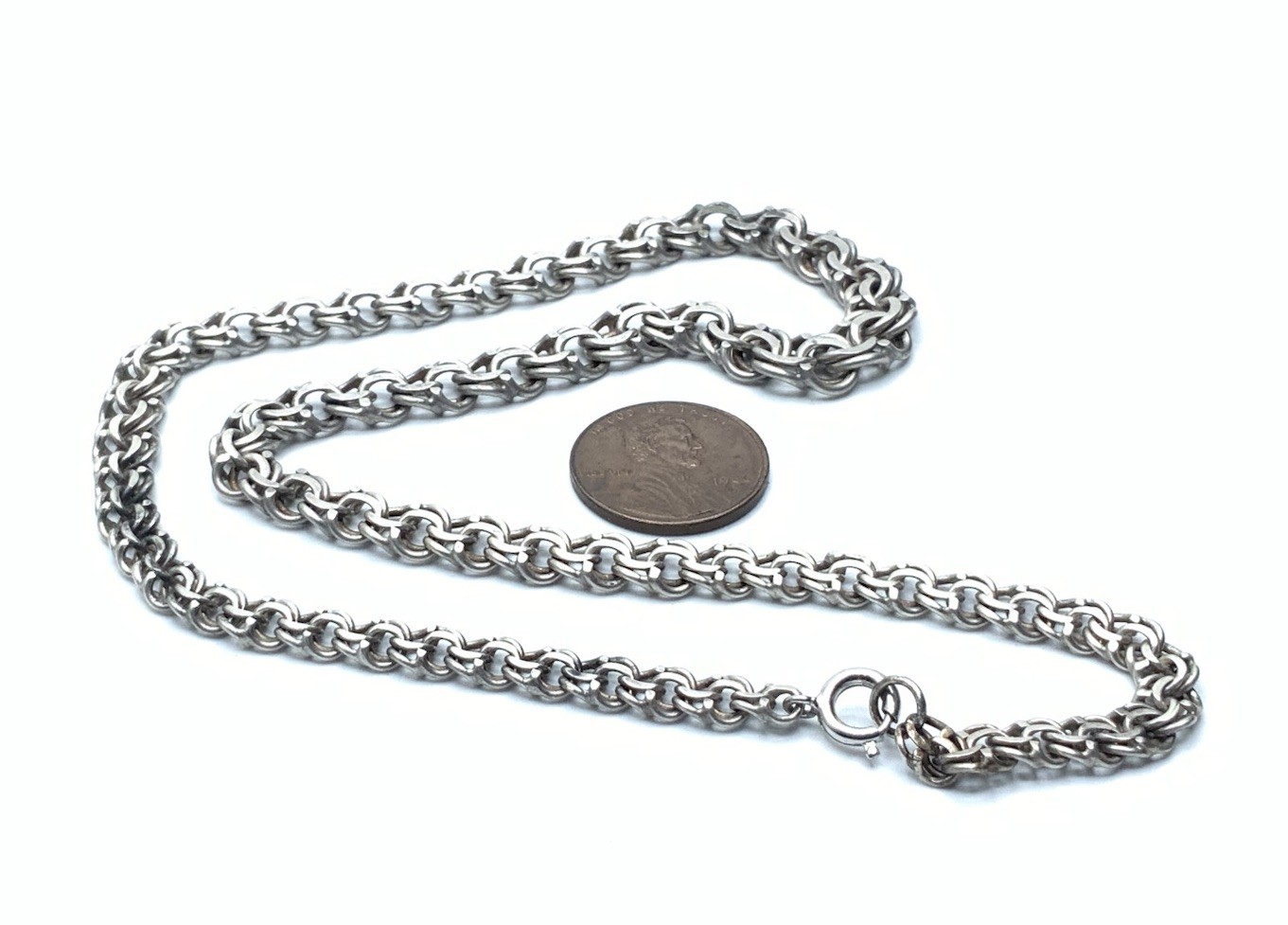 Vintage Old Sterling Silver Double Curb Fancy Link 16” Chain Necklace – 21.8g