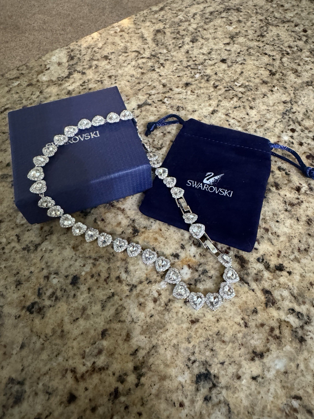 Silver Swarovski Heart Gemstone Link Necklace 17 In Adjustable