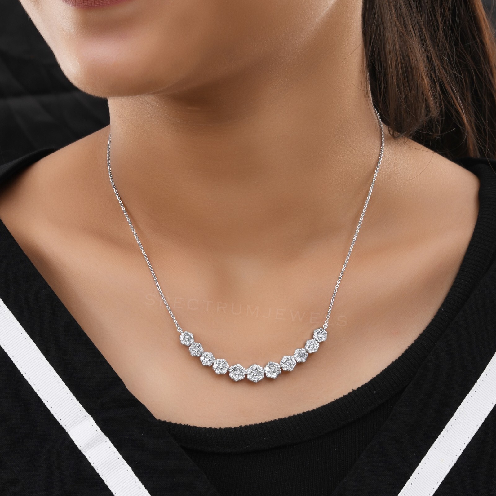 Charm Pendant Lab Grown CVD Diamond 14k White Solid Gold Necklace Gift 2.58 Ct.