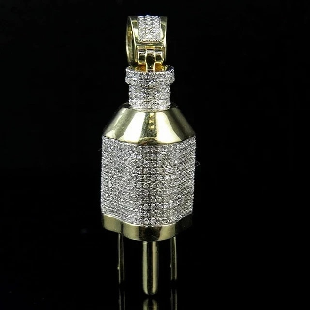 2.30Ct Round Cut Real Moissanite Plug Charm Pendant 14K Two Tone Gold Plated