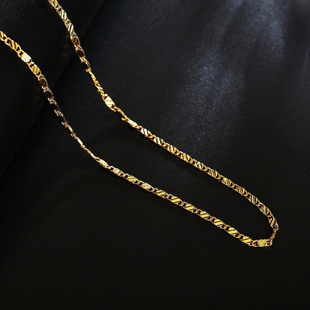 925 Sterling Silver Flat Chain Necklace 18K Gold Finish 40-75cm for Men Women Je