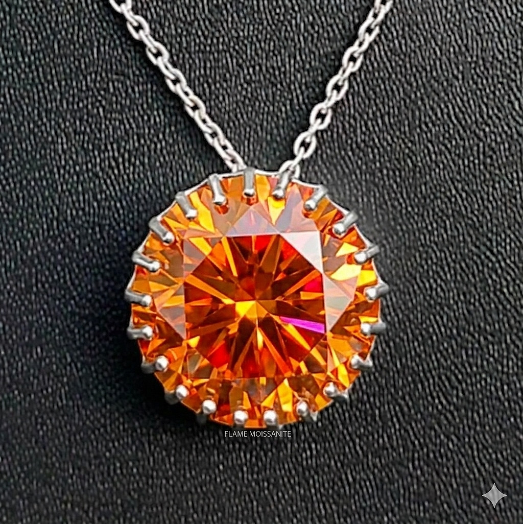 HUGE 26.75 Ct Certified Flame Orange Diamond Pendant Necklace-FREE Diamond Studs