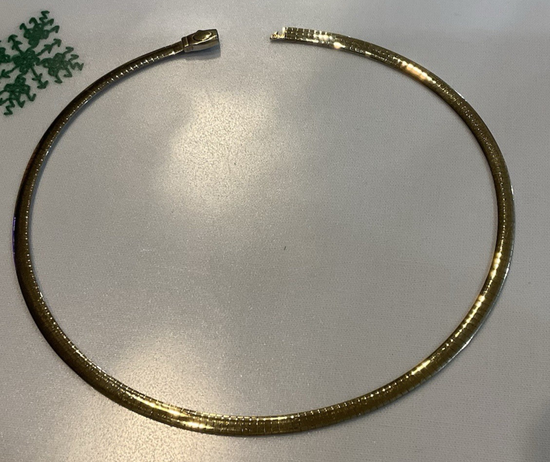 STERLING (925) & 14KT OMEGA DOUBLE SIDE Reversible 17” domed necklace Italy VJC