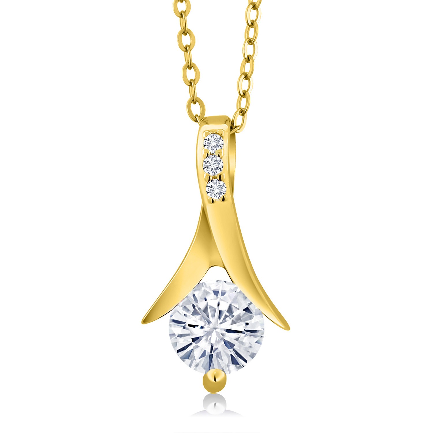18K Yellow Gold Plated Silver Pendant with Chain Near Colorless (GH) Moissanite