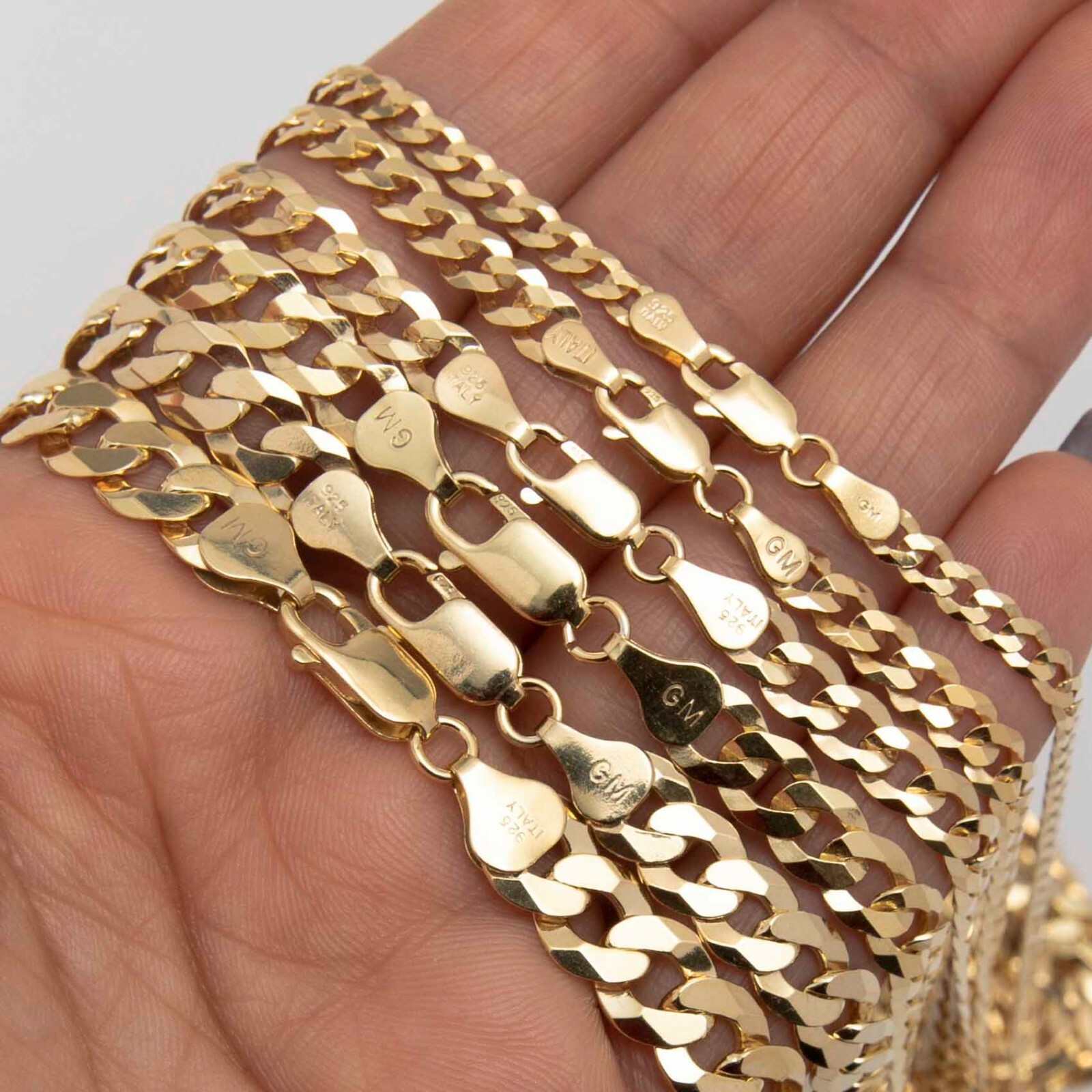Curb Link Chain 14K Yellow Gold-Plated Sterling Silver 925 All Sizes