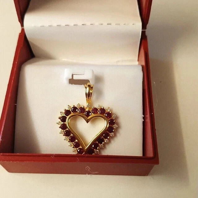 1.22Ct Round Cut Lab-Created Diamond Ruby Heart Pendant 14K Yellow Gold Plated