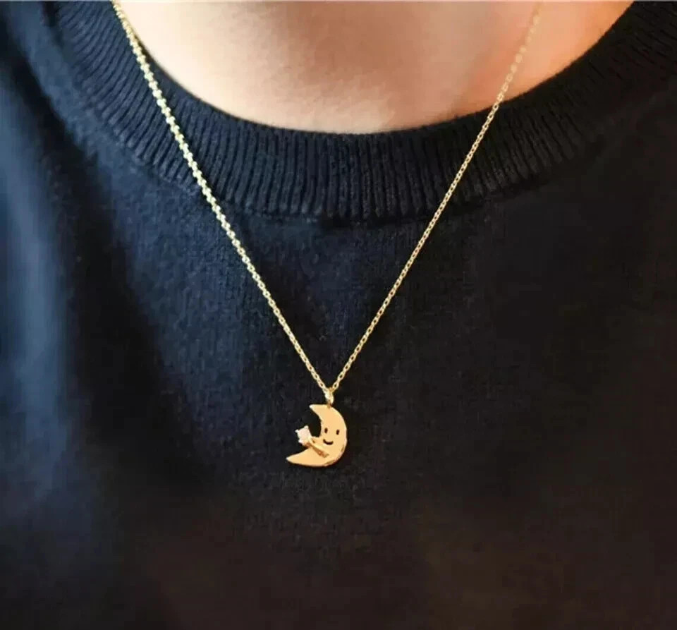 1 Ct Lab Created Diamond Moon Shape Women’s Pendant 14K Yellow Gold Plated