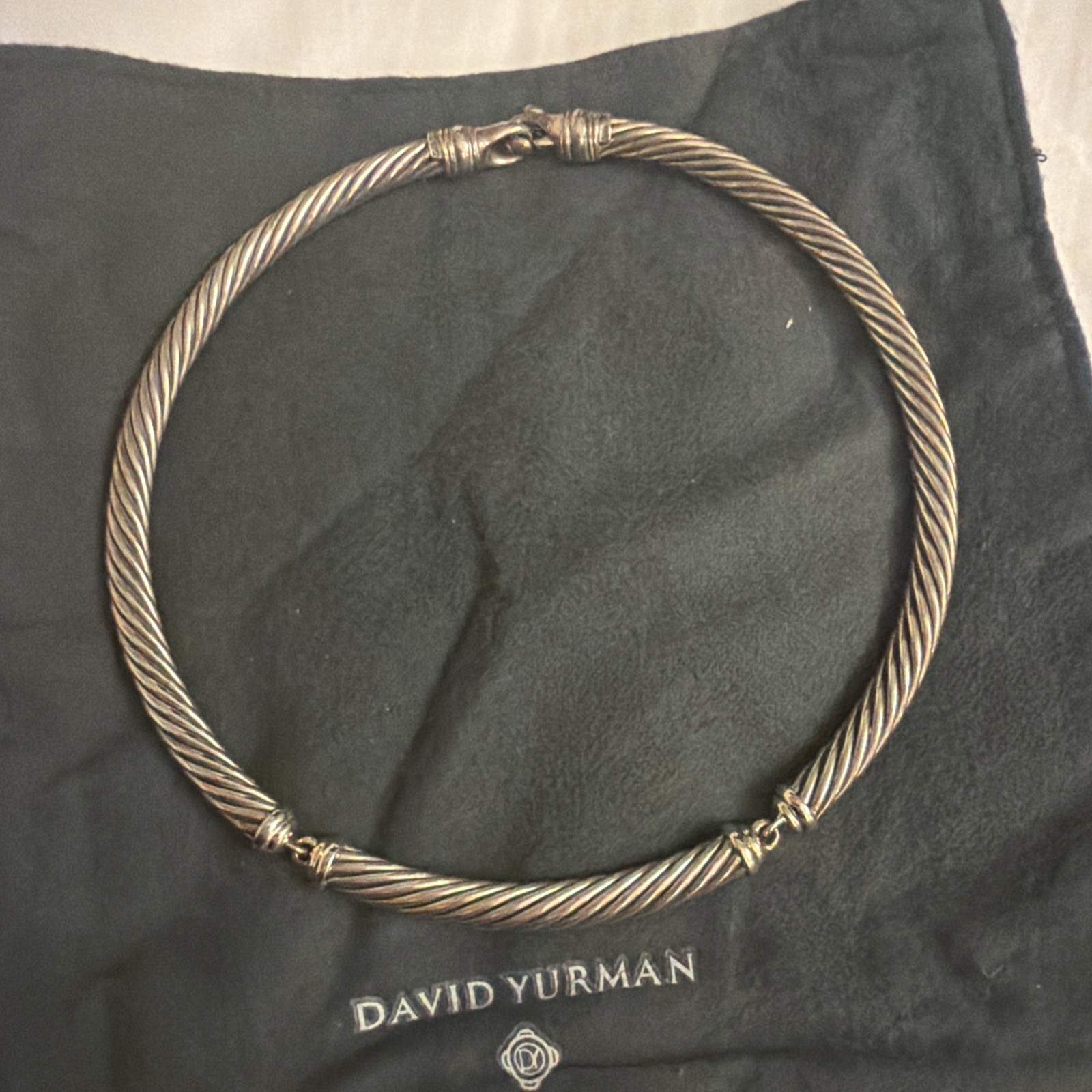David Yurman Sterling Silver 14k Gold Metro Classic 7mm Cable Choker Necklace 15