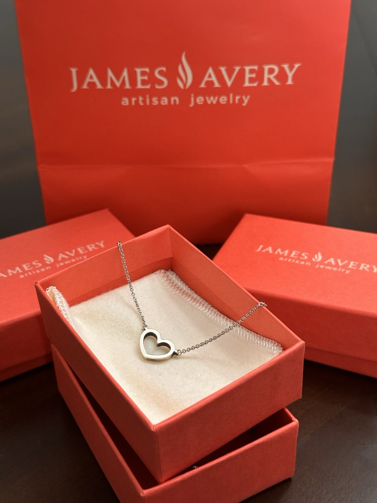 Retired James Avery Petit Heart Necklace 15 inches Sterling Silver