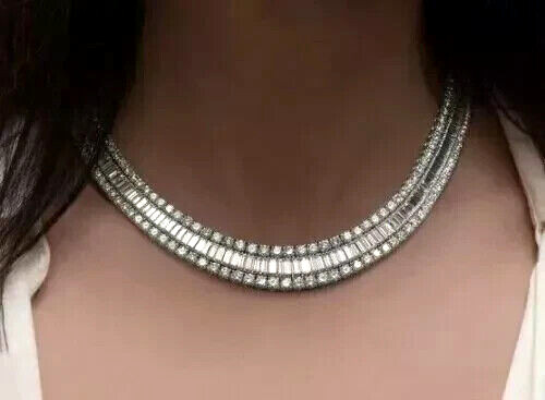 35Ct Baguette Lab Created Diamond Choker Tennis Necklace 14k White Gold Plated