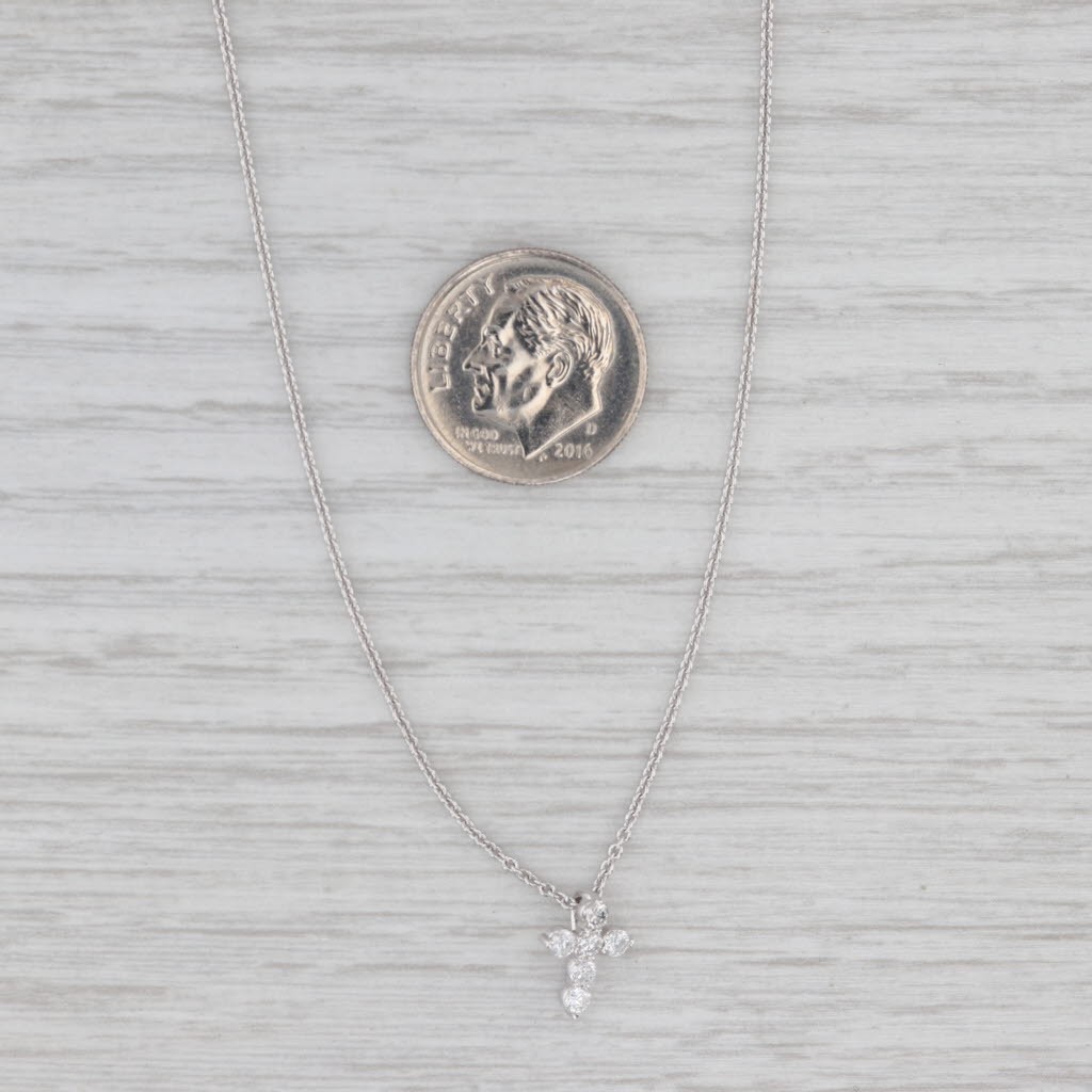 New 0.20ctw Diamond Cross Pendant Necklace 14k White Gold 16-18″ Cable Chain