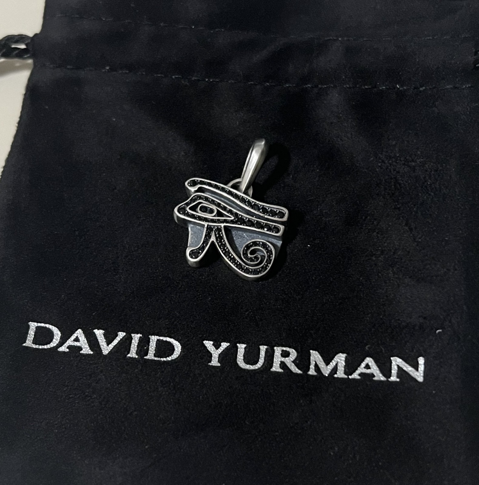 David Yurman Sterling Silver Eye of Horus Pendant with Black Diamonds
