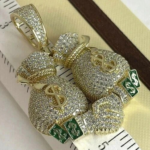 3Ct Round Real Moissanite Men’s Money Bag Pendant 14k Yellow Gold Plated