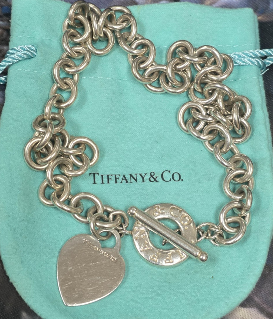 Tiffany & Co Sterling Silver 925 Heart Tag 16″ Toggle Necklace 74.4g