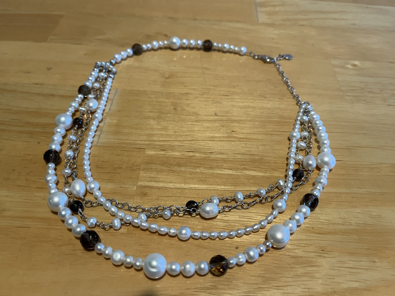 Barse multi-strand freshwater pearl and smoky quartz necklace