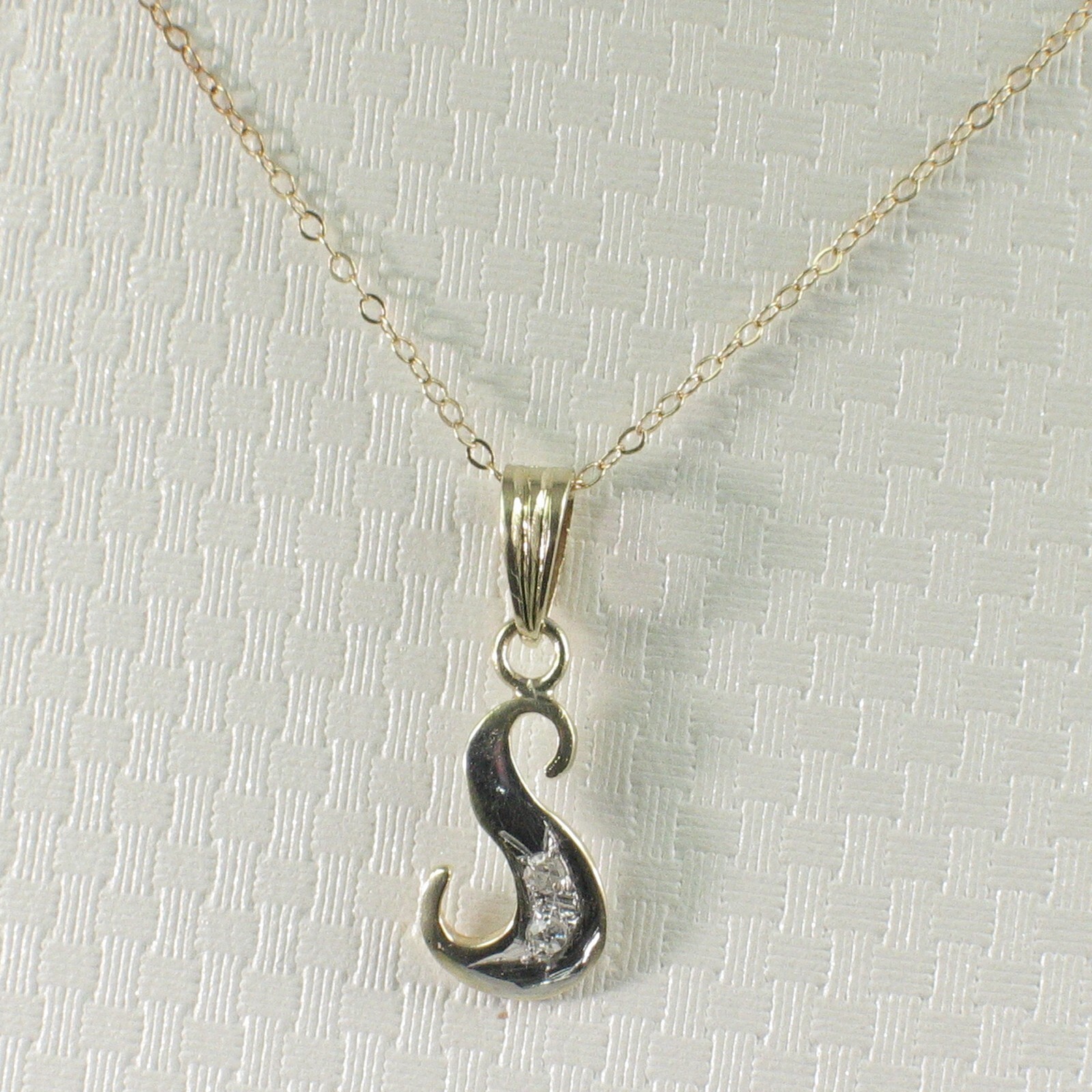 14k Yellow Gold Diamond Letter S Initial with Bail Pendant