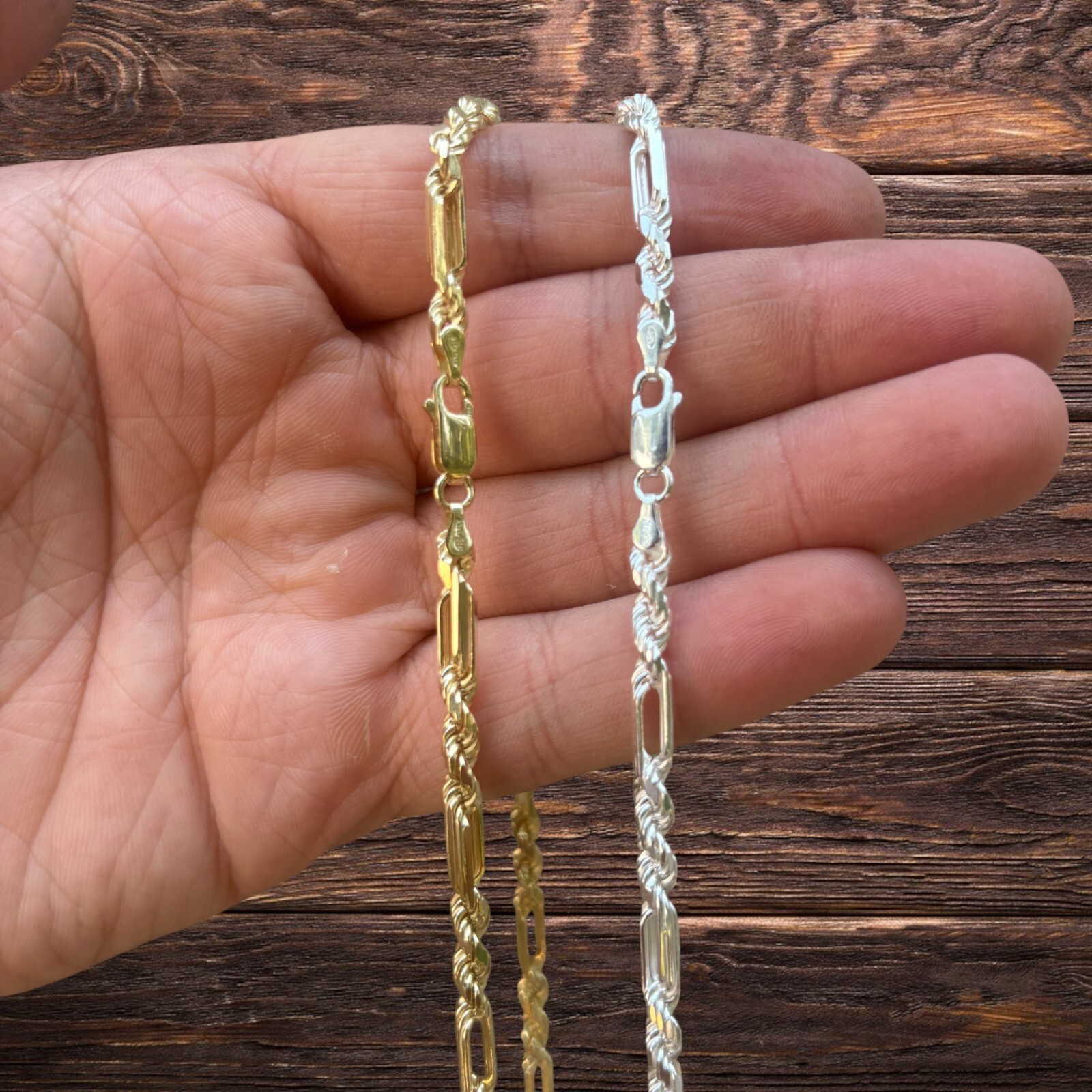 4mm Figarope Chain Necklace – Real Solid 925 Sterling Silver Or 14k Gold Vermeil