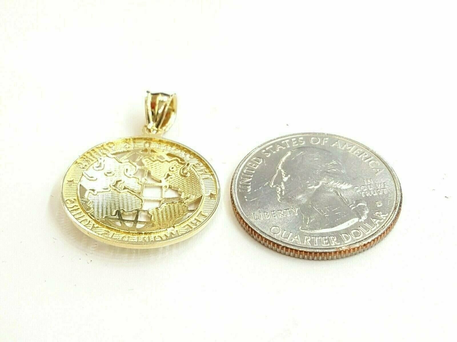 10k yellow gold round globe planet earth world map pendant jewelry 0.89″ 2.1g