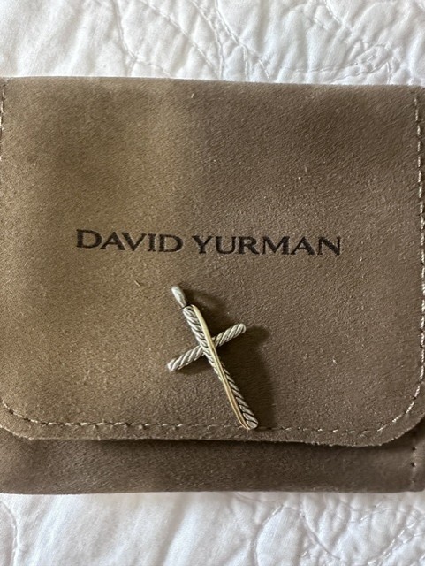 David Yurman cross pendant- Silver and gold, 1 1/2 inches tall, 3/4 inch wide.