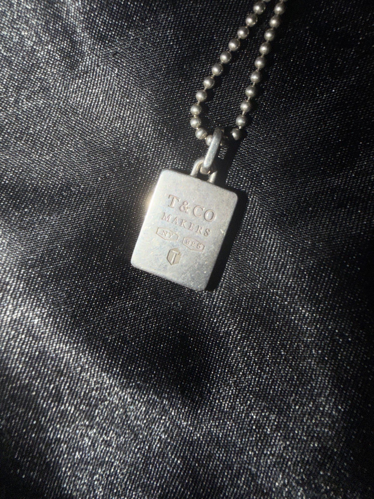 Tiffany & Co. 1837 Makers Sterling Silver 925 ID Tag Pendant Ball Chain Necklace