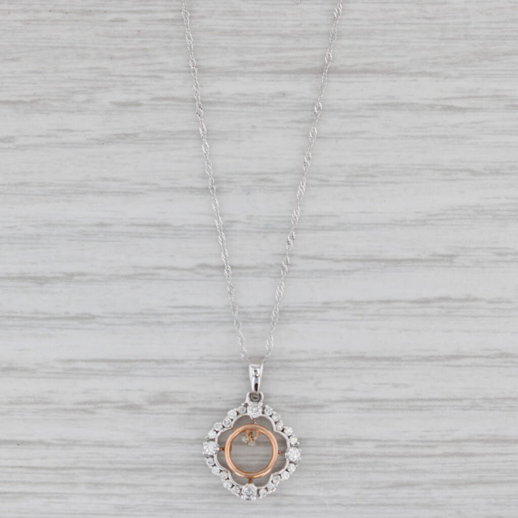 New 0.25ctw Floating Diamond Halo Pendant Necklace 14k White Rose Gold 18″