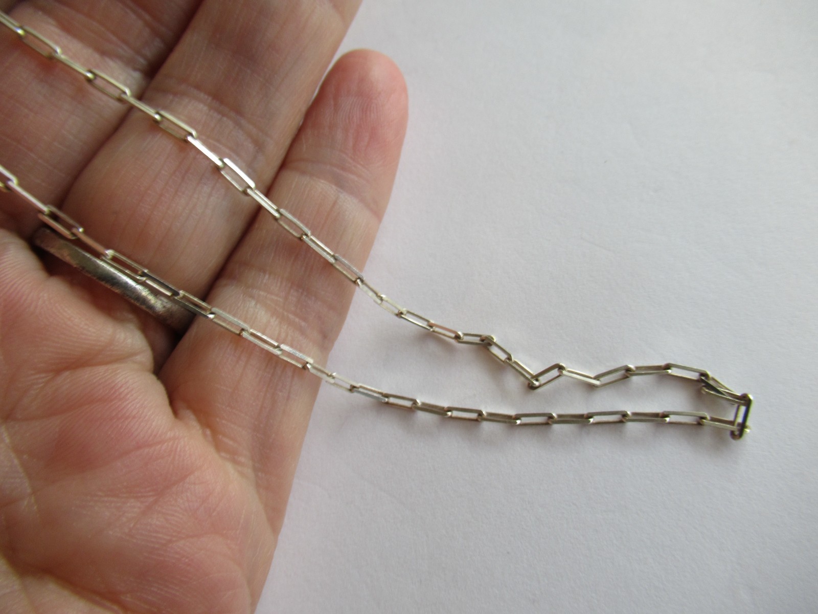 Vintage Italy Sterling Silver 925 open link paper clip? chain Necklace