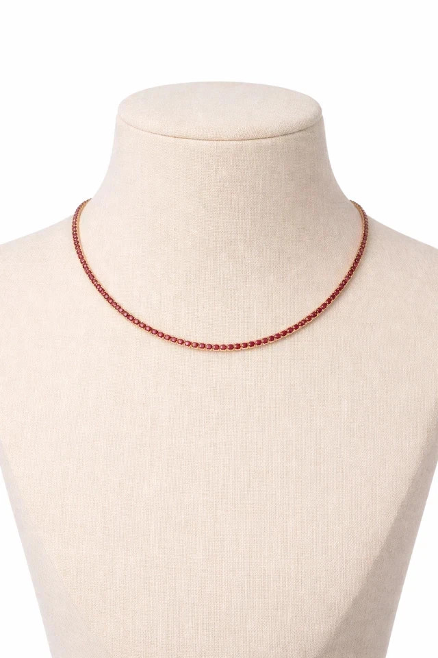 15TCW Round Lab Created Red Ruby Women’s Tennis Necklace 14K Yellow Gold Finish