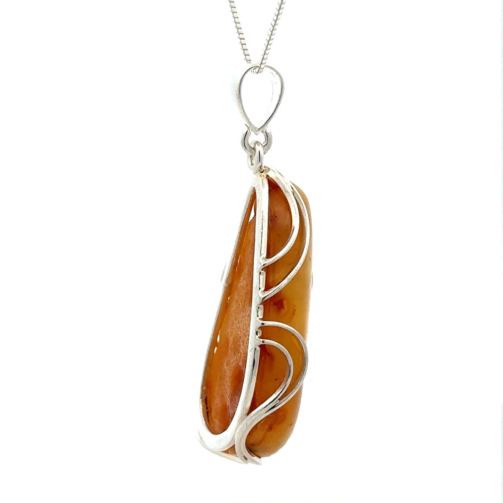 Sterling Silver White/Butterscotch Baltic Amber Pendant (1 x 2 3/8 Inch)