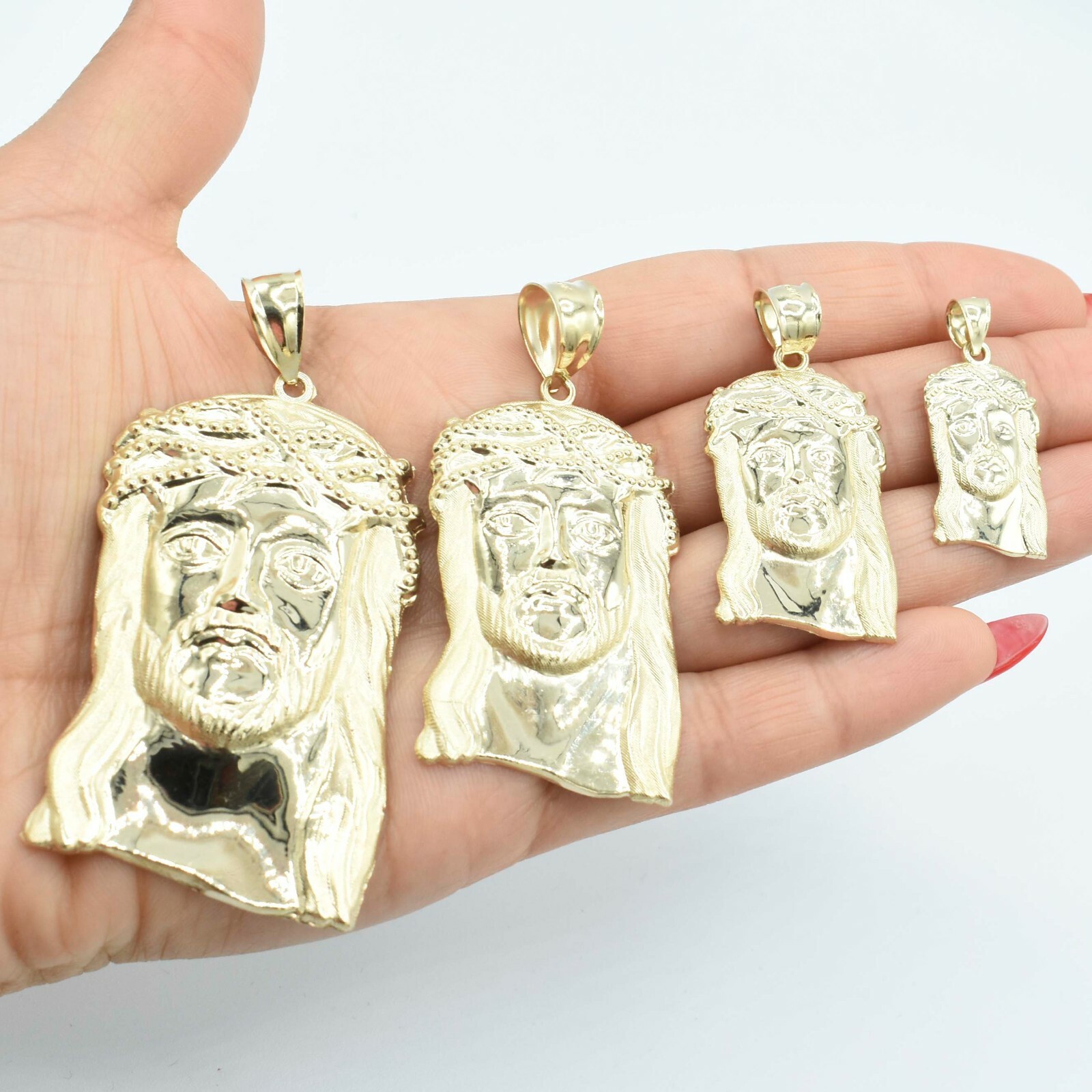 Textured Face of Jesus Pendant Real Solid 10K Yellow Gold All Sizes