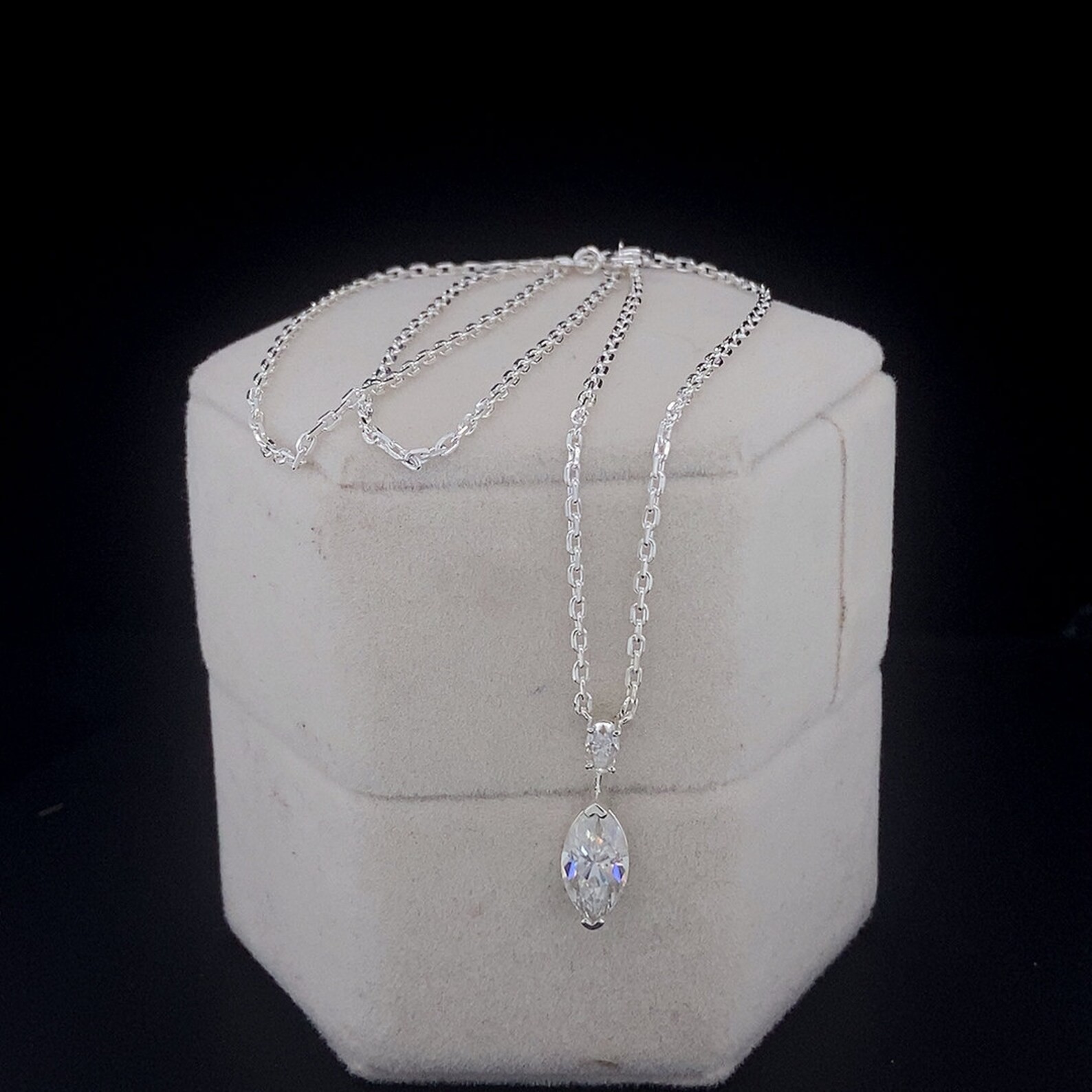 2ct Marquise Cut Moissanite Necklace two stone pendant with cable chain Necklace