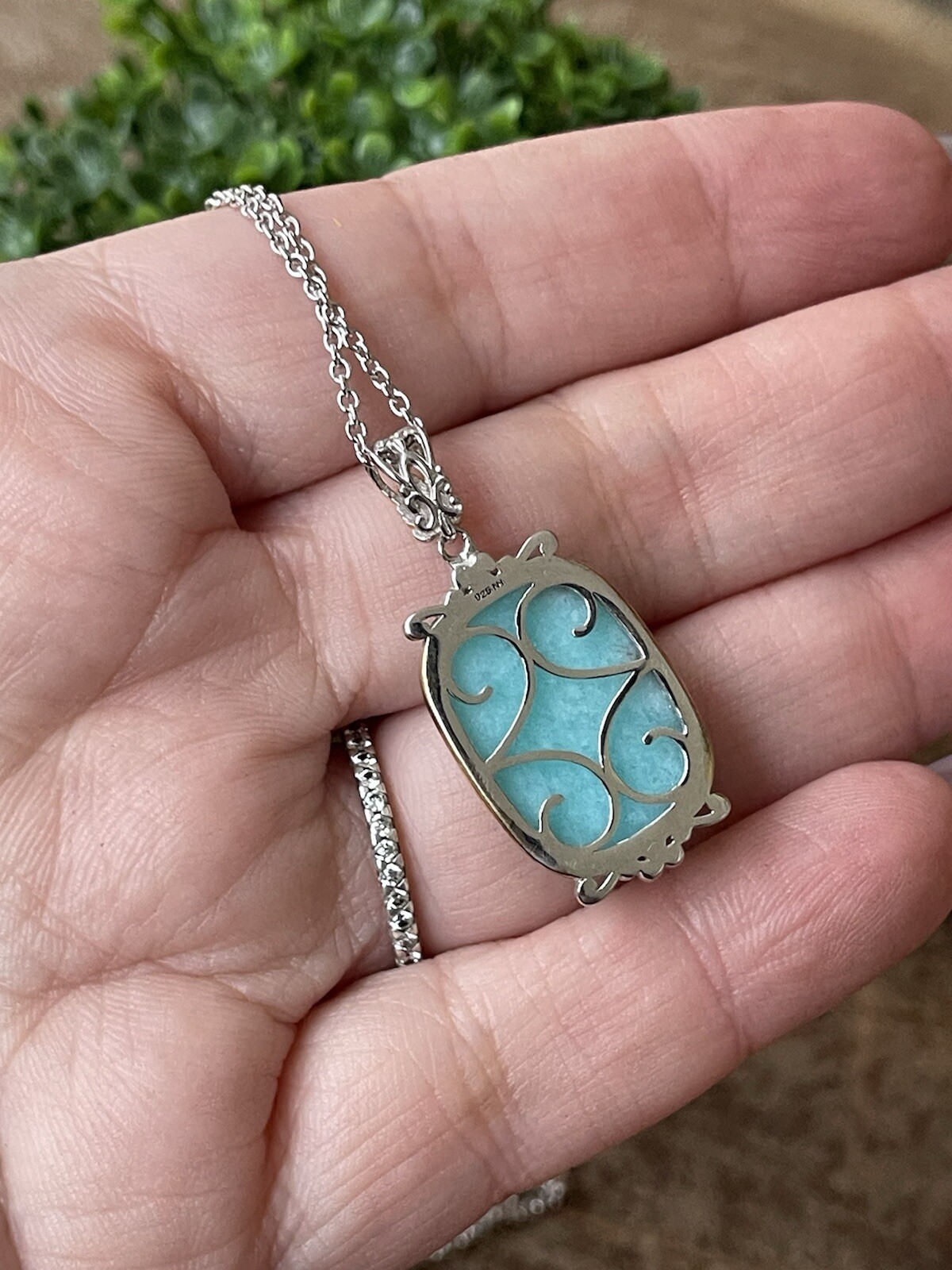 Peruvian Amazonite Cushion Cut Pendant W/Chain 925 Sterling Silver Jewelry