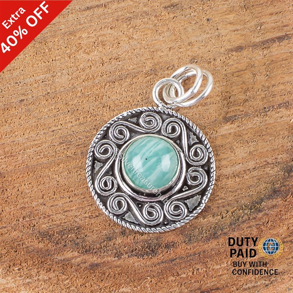 amazonite Stone 925 Silver Bezel Trendy Handmade Handcrafted New Pendant Jewelry