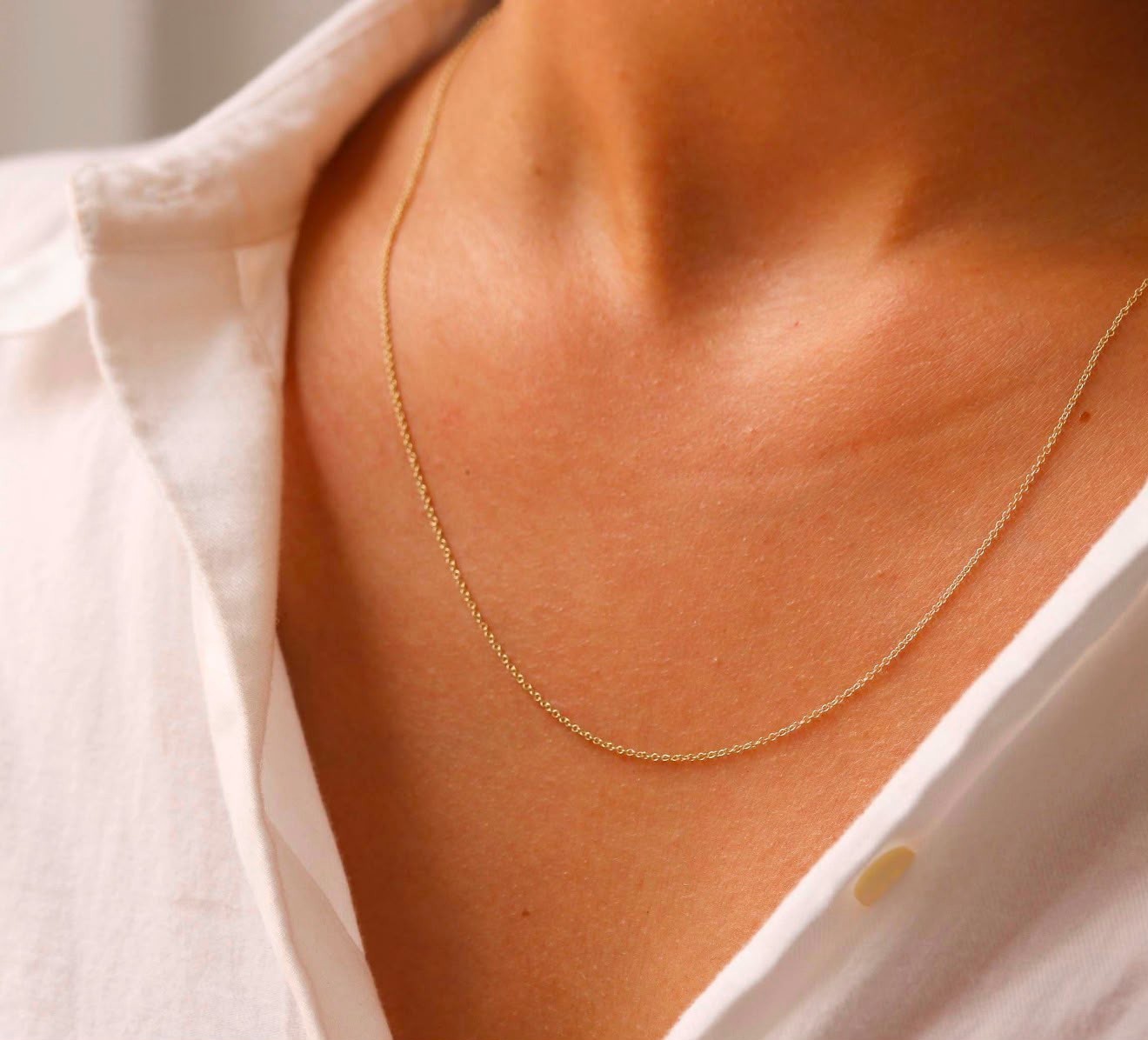 Real Solid 14K Yellow Gold Cable Chain Necklace 1mm 20 inch Lobster Clasp, Gift