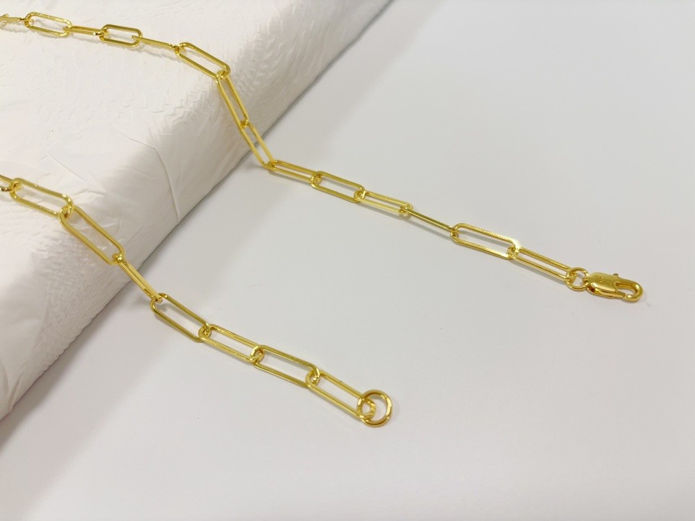 Solid Paperclip Chain Necklace Real 18K Yellow Gold Necklace 5mm 20inch