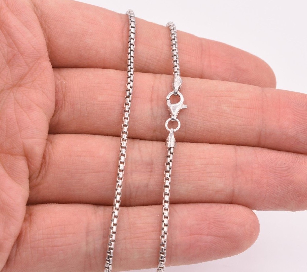 2mm Round Box Chain Necklace Sterling Silver Platinum-Plated Anti Tarnish 925