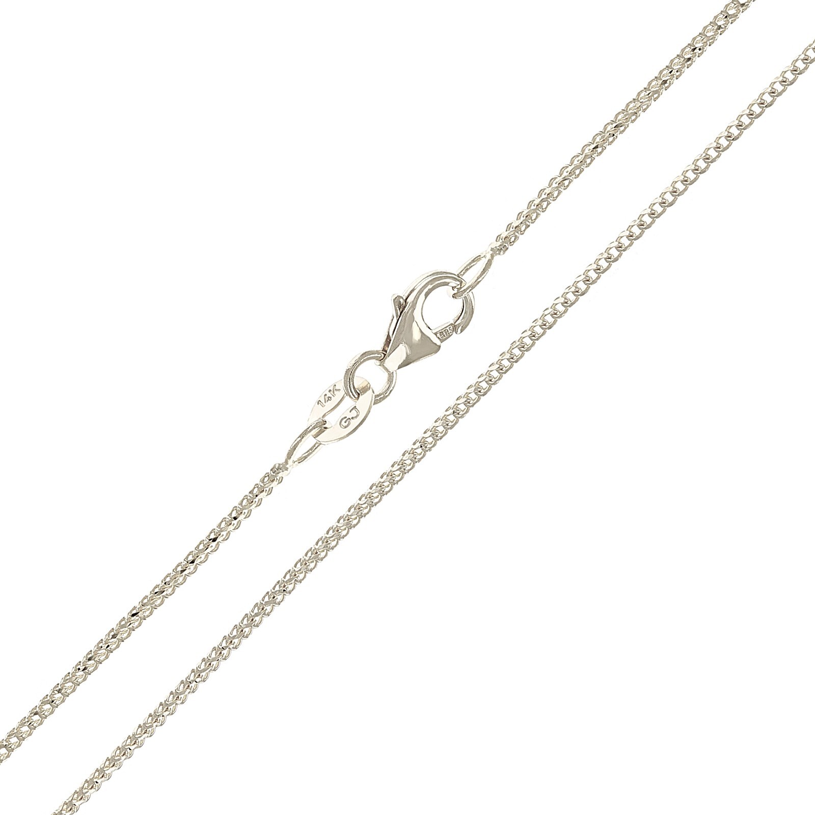 Italian 14k White Gold Solid Diamond Cut Franco Chain Necklace 24″ 1mm 3.4 grams