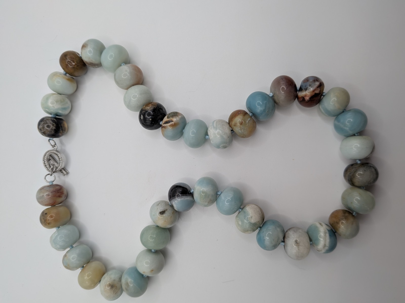Lucas Lameth LUC Amazonite Beaded Necklace 925 Sterling Silver Clasp Statement
