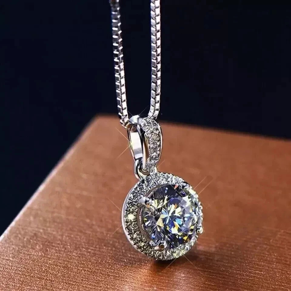 2Ct Round Cut Lab Created Diamond Halo Pendant Necklace 14K White Gold Plated