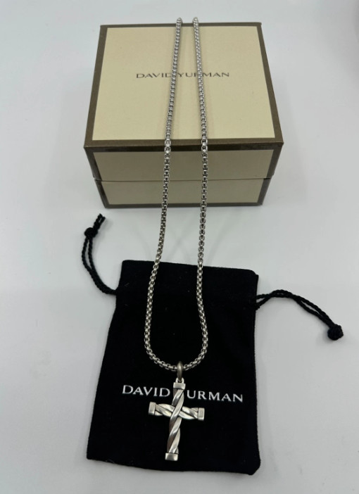 925 Silver David Yurman Cross Pendant 36mm Chain Necklace 24 in