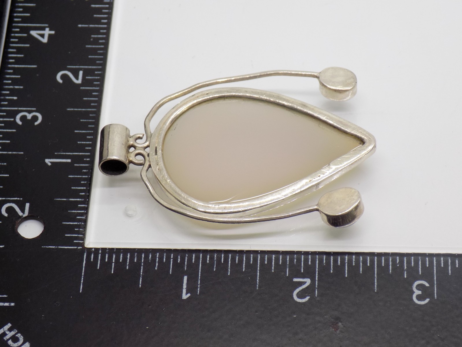 Large SOLID Sterling Silver 925 Opaque Moonstone? Chalcedony? Pendant
